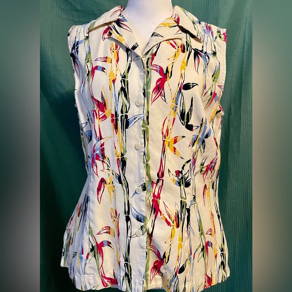 Liz Golf 100% silk ladies button front top